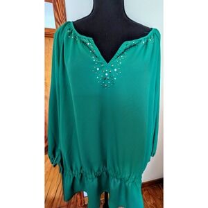 Chico's 3/4 Sleeve Green Plus Size 3 Women's Blouse Top Shirt Lightweight 16/18